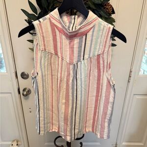 Cloth & Stone Anthropologie Mixed Vertical Stripe Linen Sleeveless Top L